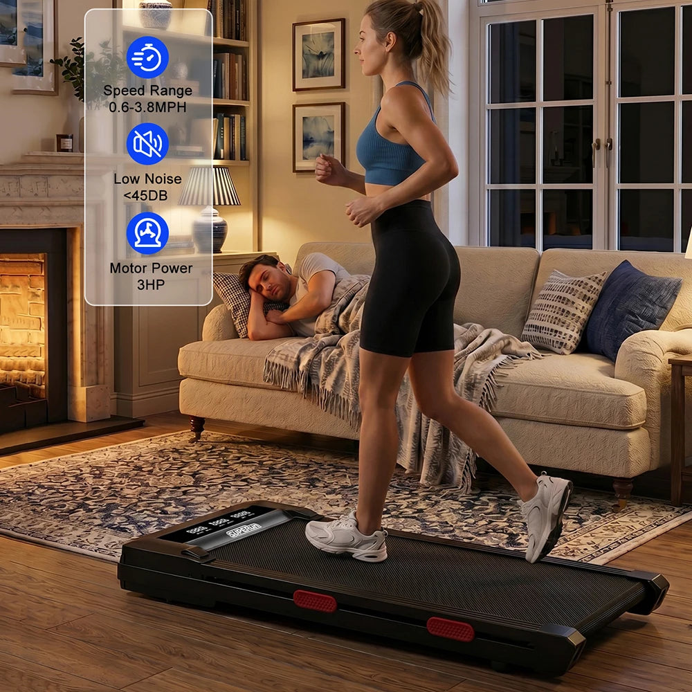 3.0HP Raceable Walking Pad Under Desk Treadmill with 9% Incline Adjustable Speed 1-6KM/H LCD Screen Display 136KG Load For Home