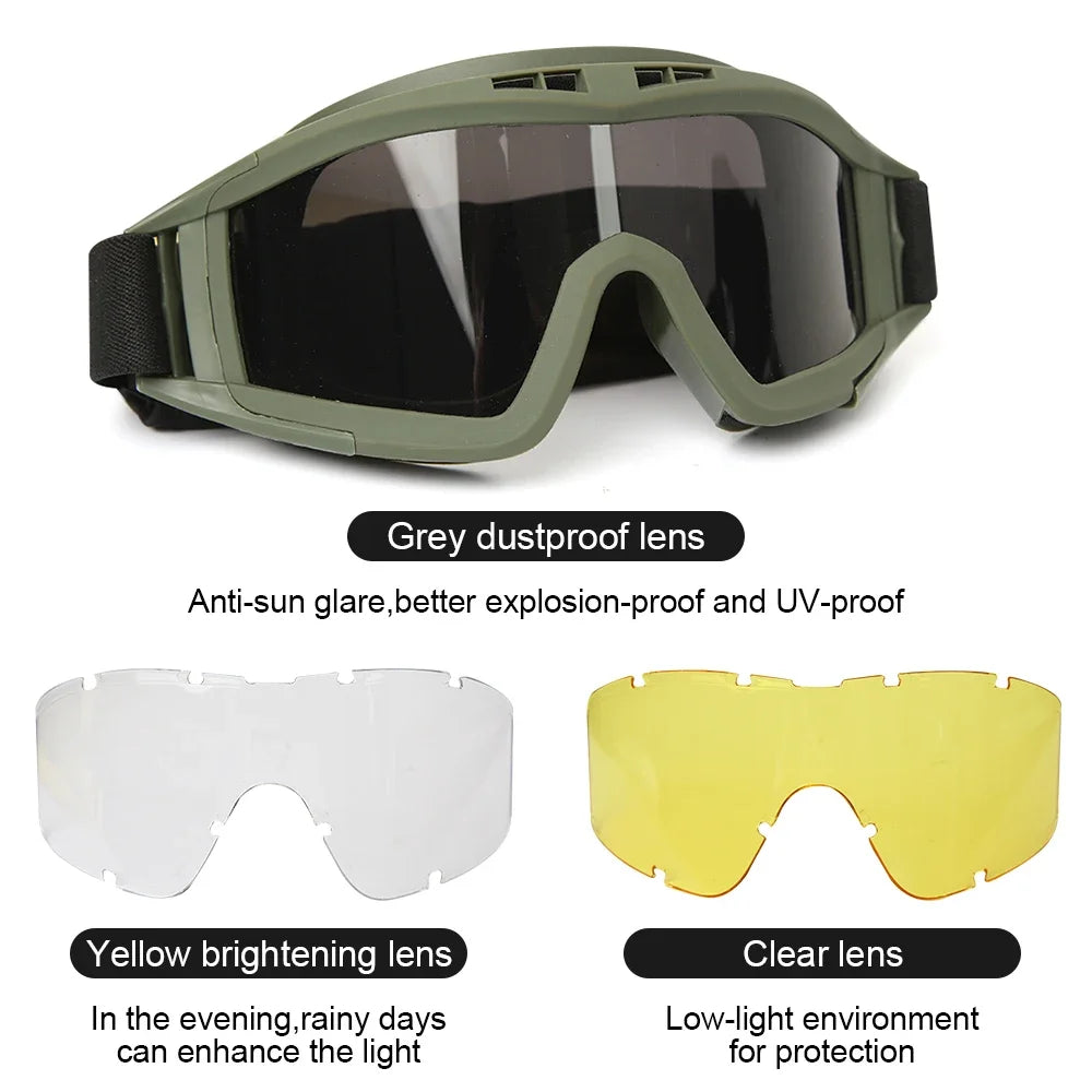 Tactical Goggles, Mountaineering, Shooting Sunglasses, Windproof, Motocross Glasses, Replaceable Lenses