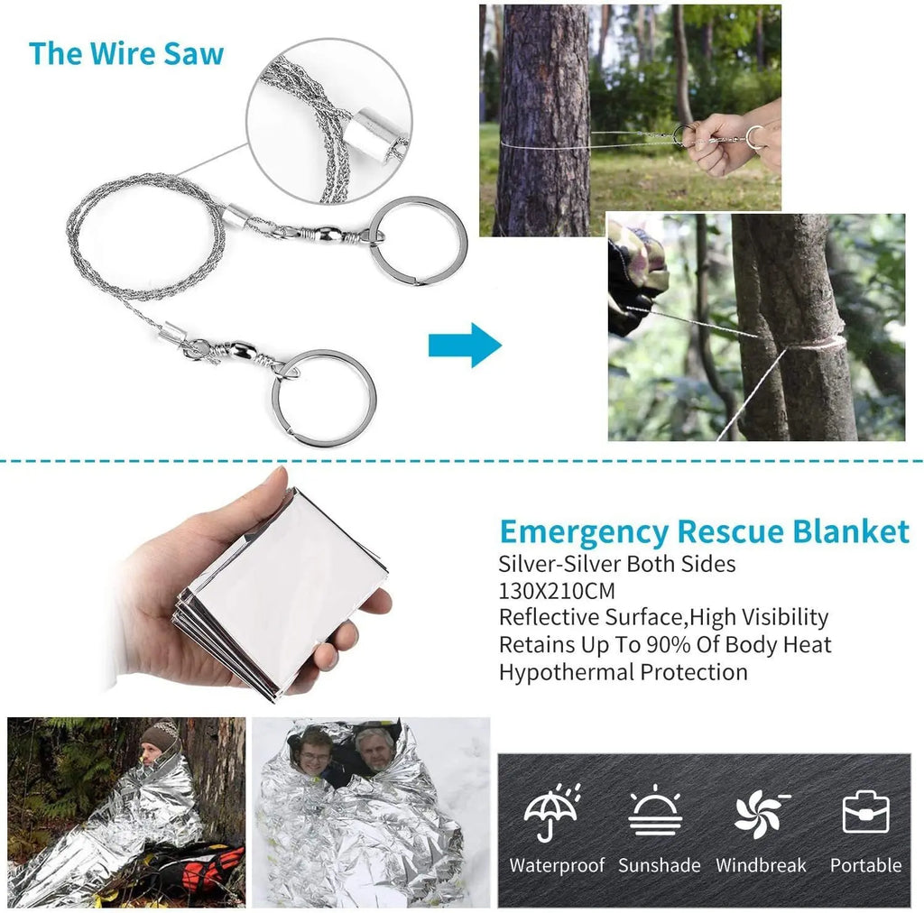 13 in 1 Outdoor Survival Kit Multi-function Emergency First Aid Tools Camping Hiking Self Defense Gear