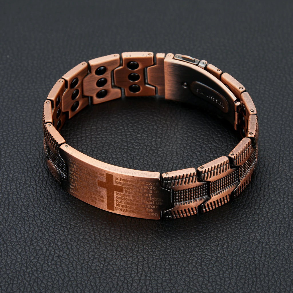 Men's Copper Cross Magnetic Bracelet - Adjustable Black Copper Jewelry