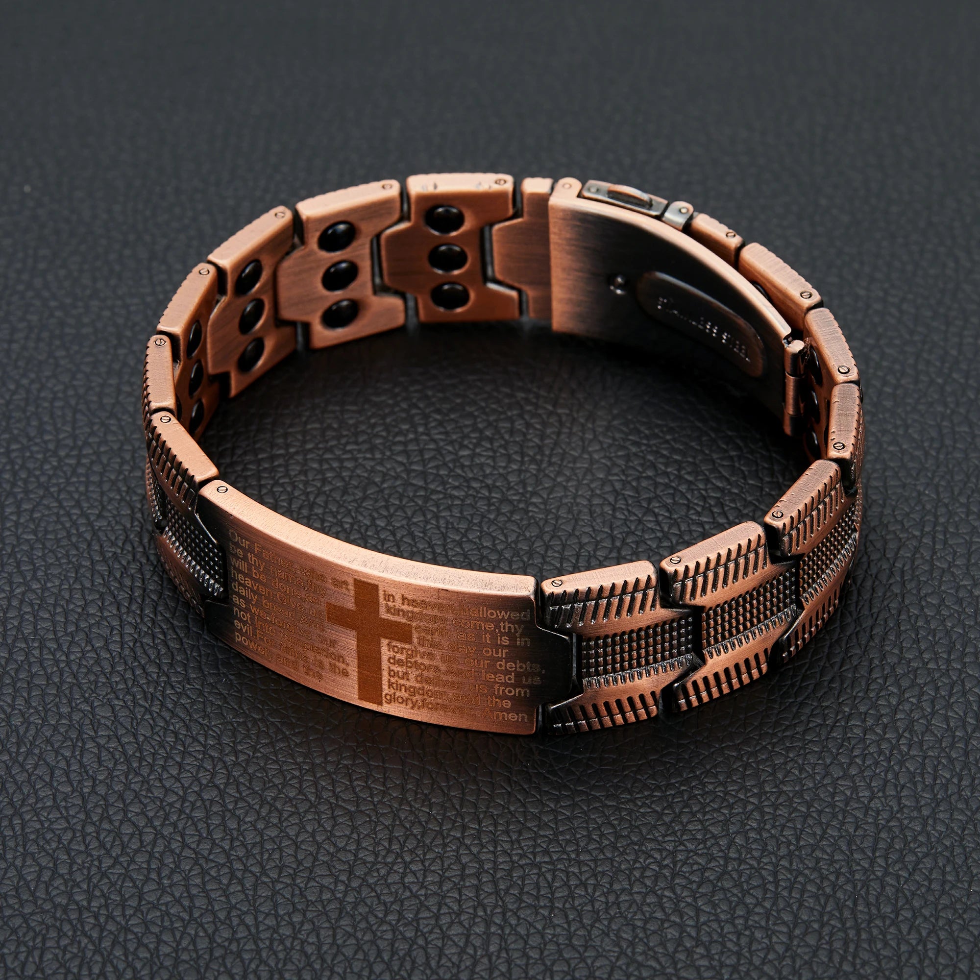 Men's Copper Cross Magnetic Bracelet - Adjustable Black Copper Jewelry