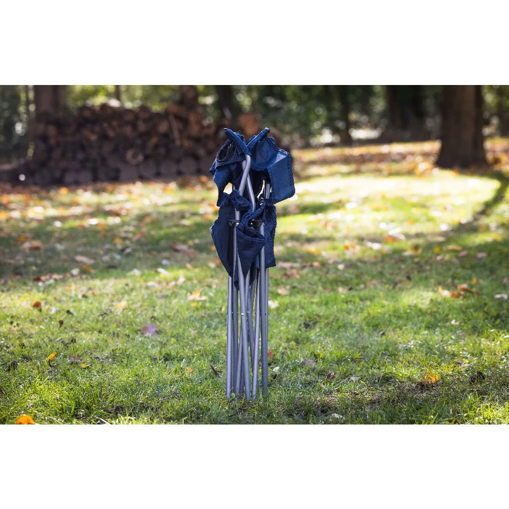 Portable Quad Folding Camping Chair with Adjustable Backrest and Side Cup Holder for Outdoor Fishing Beach Garden Party Dark Blue