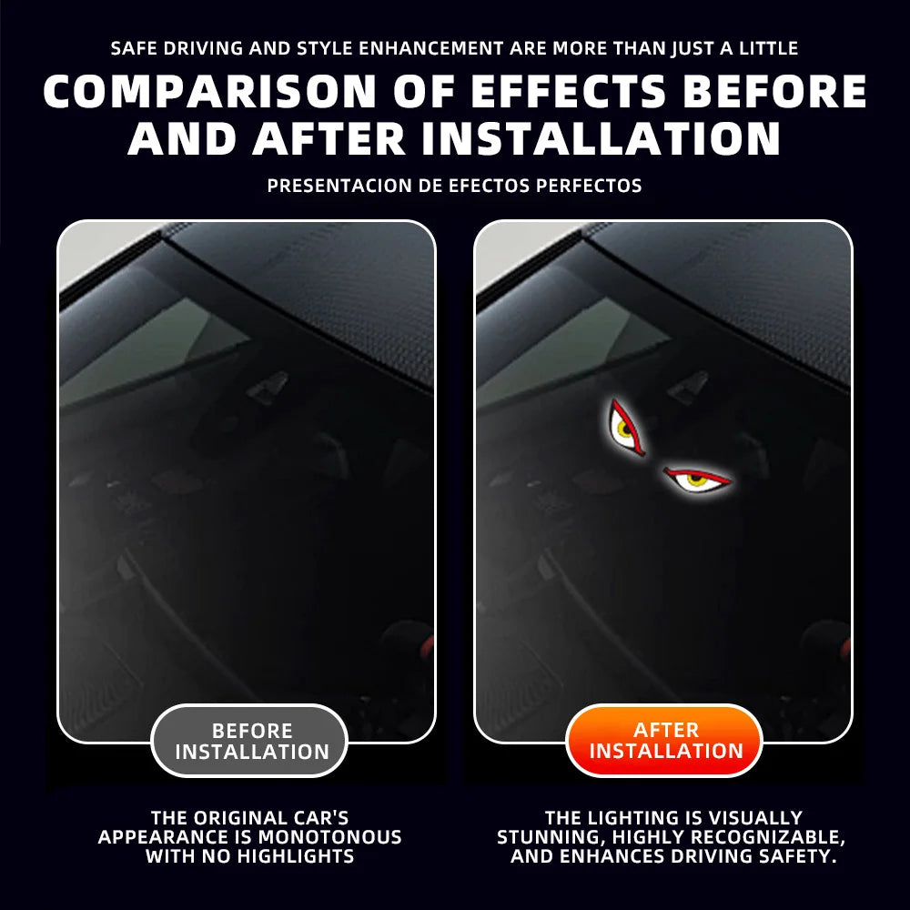 Solar Powered Car Neon Light Wireless Cool EYE Led Ambient Light Suction Cup USB Rechargeable