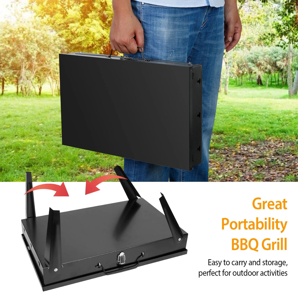 1Pc 16.7x10x17.7in Portable Charcoal Grill For Spring Summer Outdoor Activities Foldable BBQ Suitcase Grill Shelf For Outdoor Camping Picnics Garden Grilling Fedex Shipping
