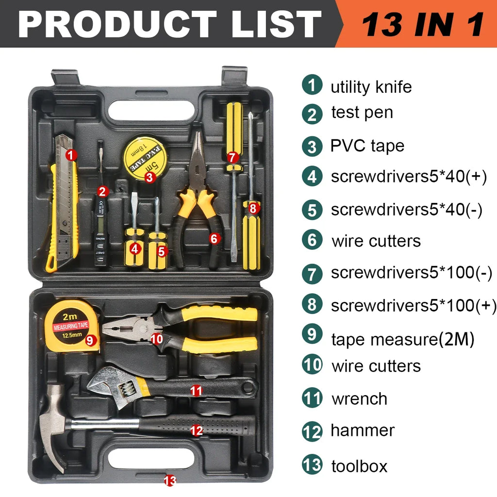 8/9/12/13Pcs Hand Tool Sets, Household Home Repair, Tool Set, Screwdriver Tool Box Set, Scissors Claw Hammer