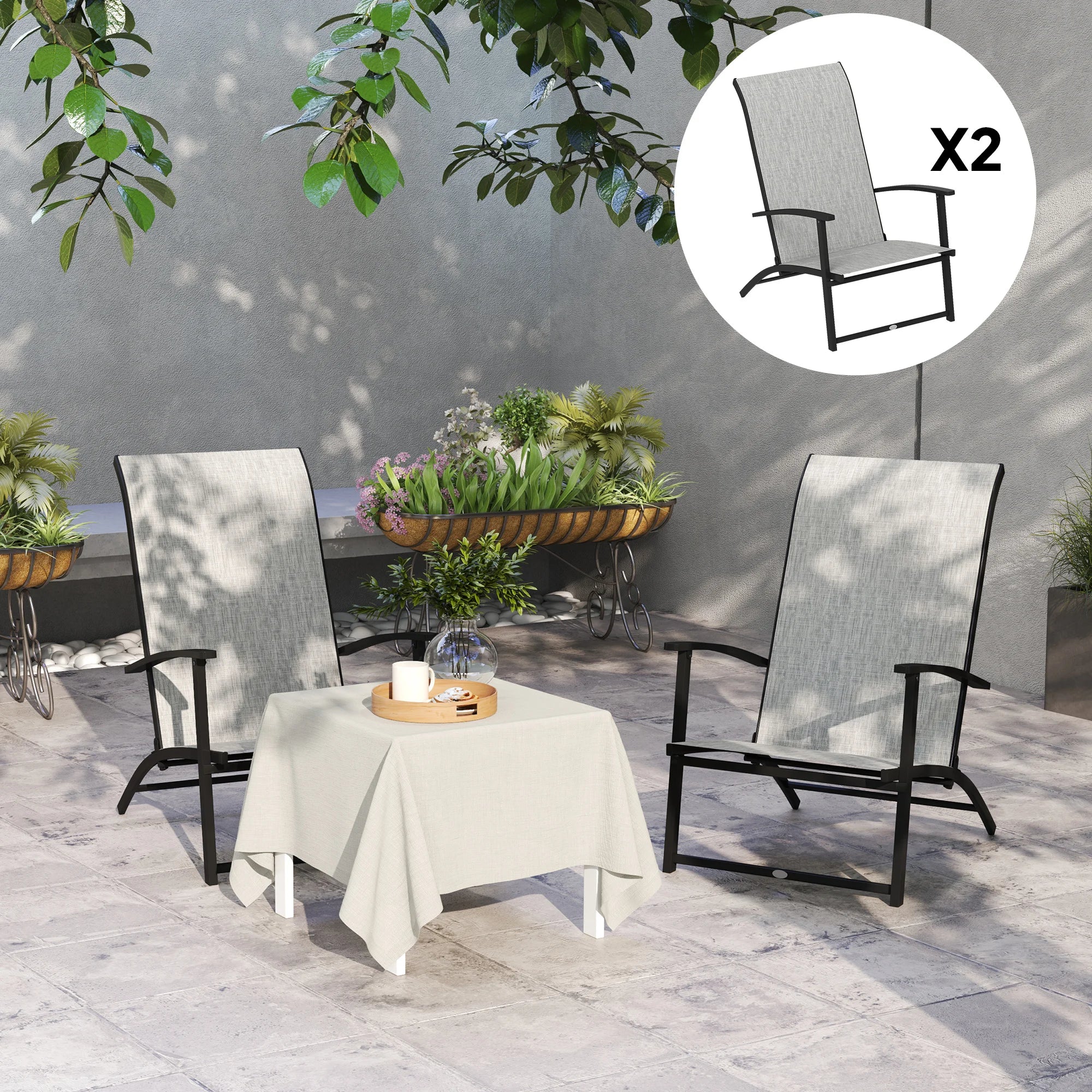 Folding Patio Chairs Set of 2, Portable Camping Chairs, Gray