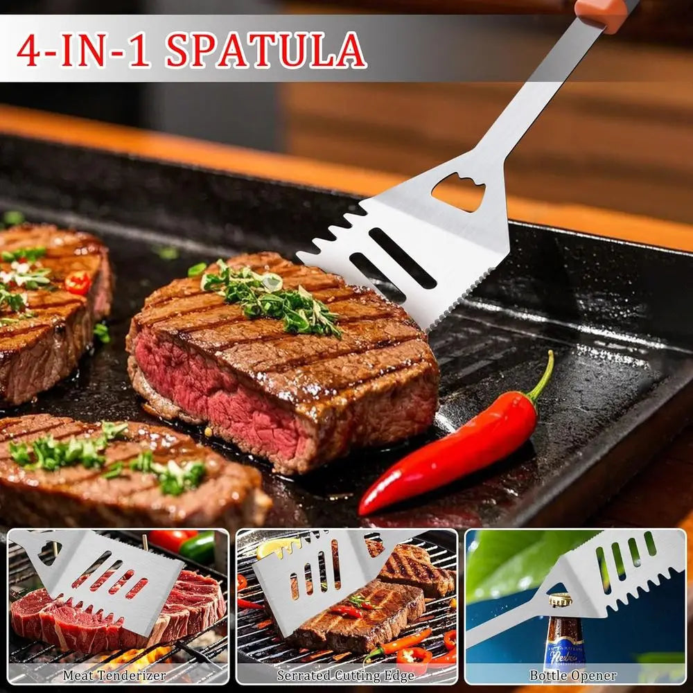 Premium 15-Piece BBQ Grilling Set with Tongs, Skewers, Stainless Steel Utensils, Hooks, and Storage Bag for Outdoor Cooking and