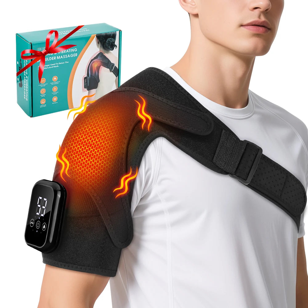 Cordless Electric Heated Shoulder Brace Hot Compress, Vibration Massage, Thermal Shoulder Pad Massager Muscle Joint Relax