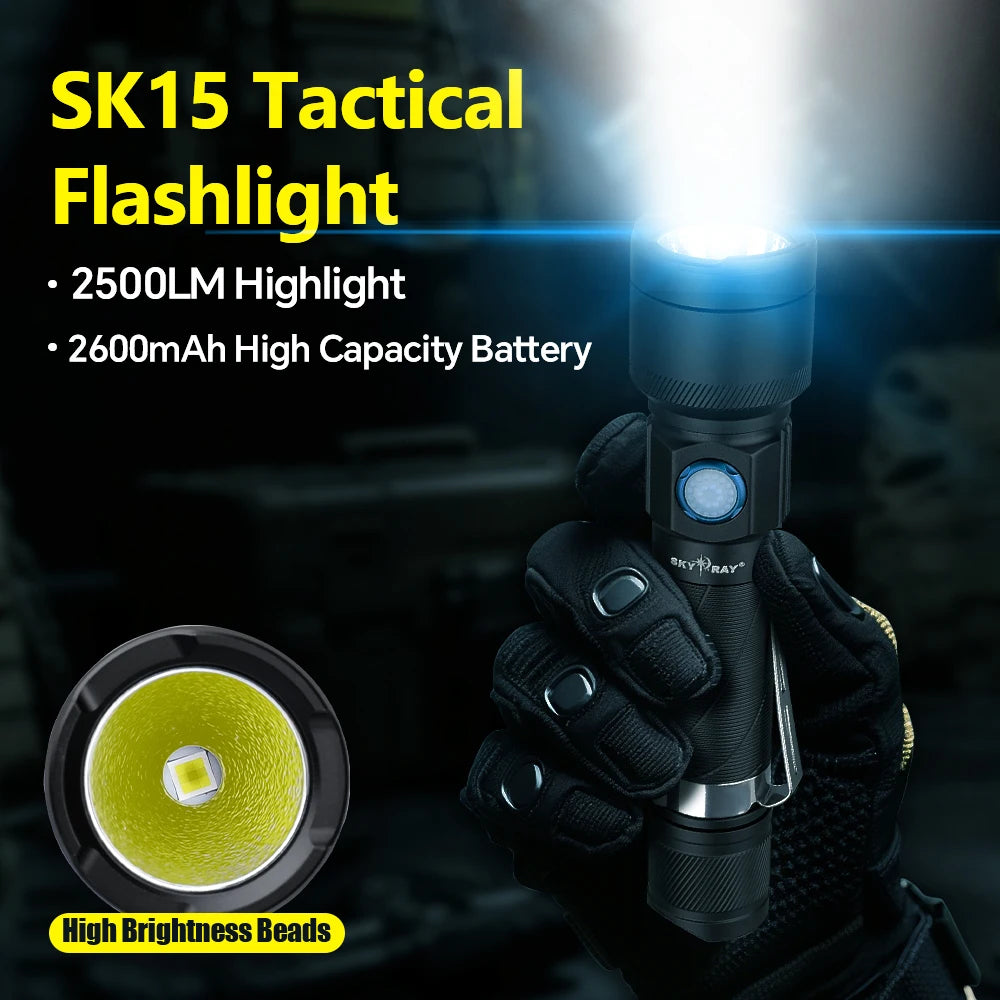 2500Lumen Tactical led Flashlight Type-c Rechargeable LED Clip IP68 Waterproof 320M Light Range Camping Hiking Hunting Emergency Self Defense led Torch