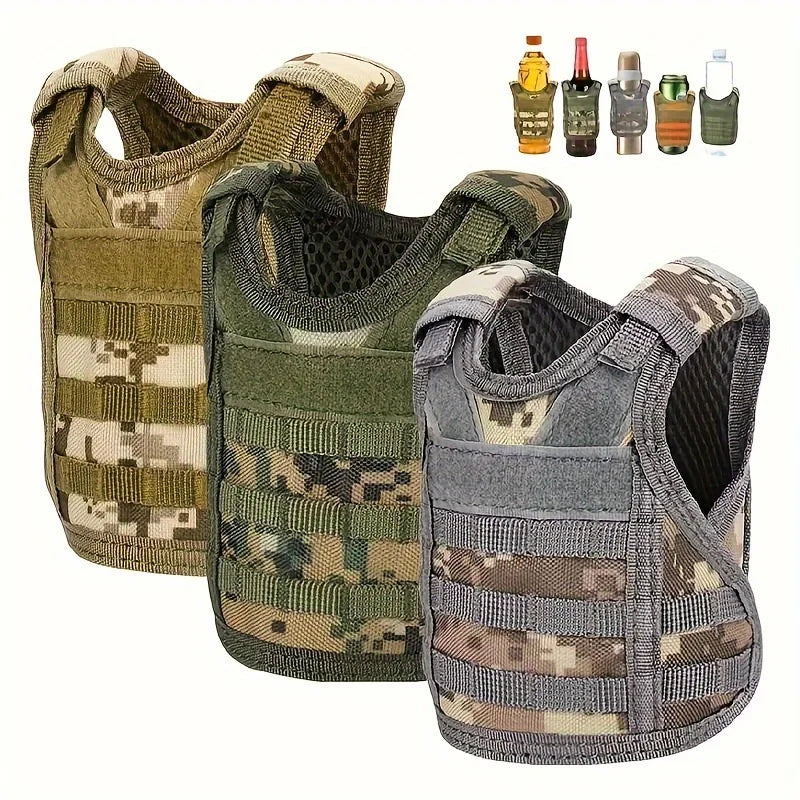 600D Oxford Cloth Mini Beer Bottle Vest Cover Washable Tactical Beverage Can Holder