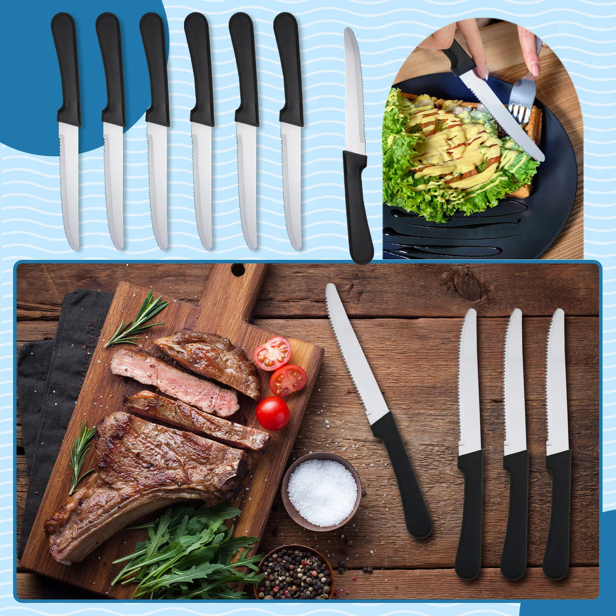 36Pcs Stainless Steel Steak Knife Set Plastic Ergonomic Handles Serrated Blades Dishwasher Safe for Home Restaurant Dinner Gift