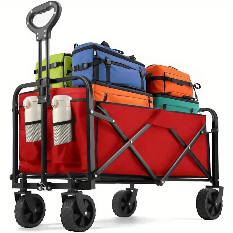 Heavy Duty Wagon Carts, Foldable, Portable Wagons, Beach Cart with All-Terrain Wheels and  Drink Holders, Utility Wagon