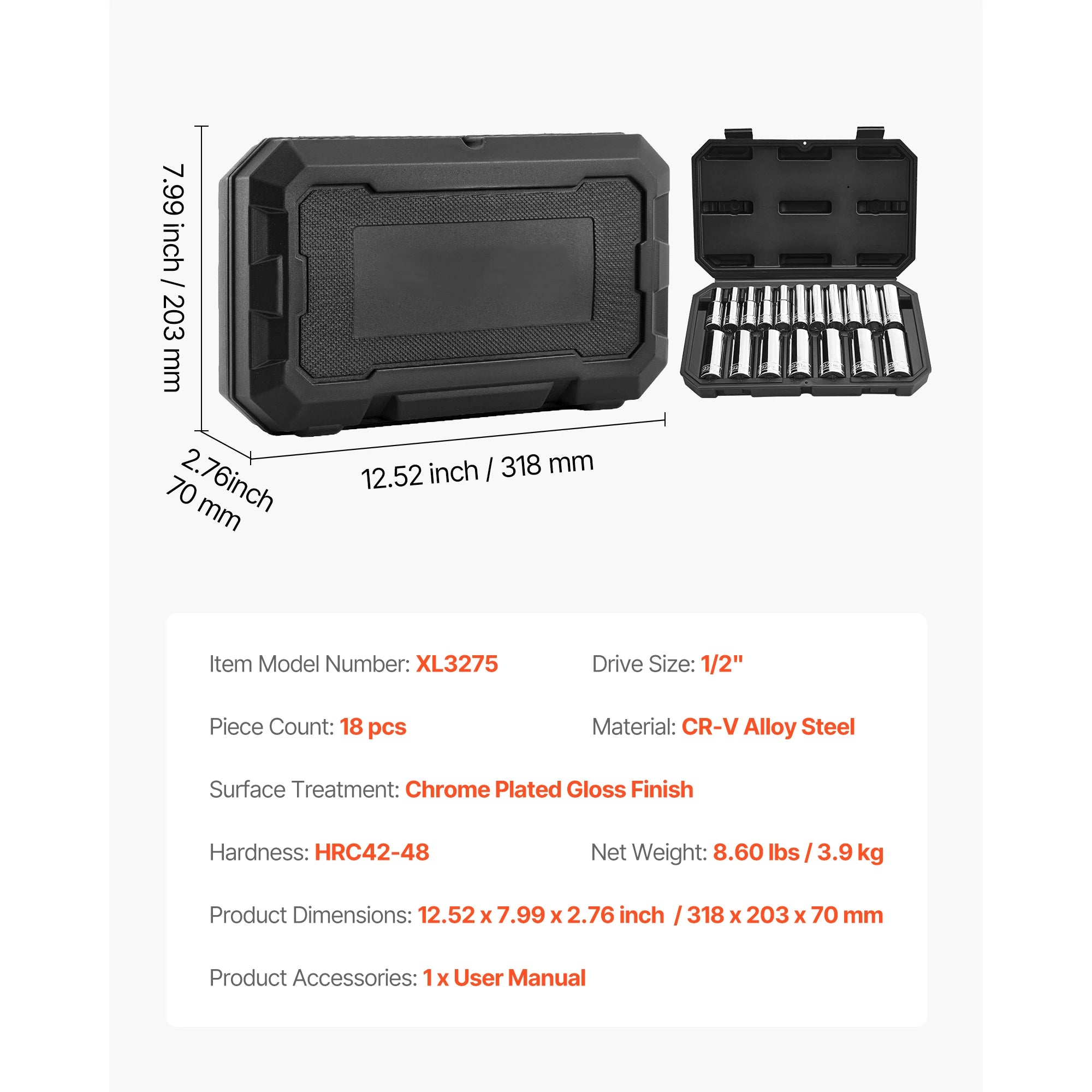 Socket Set 86 Pieces 3/8 ,1/4, or 1/2in Drive Socket and Ratchet Set, SAE Metric Mechanic Tool Kit with Ratchet Wrench