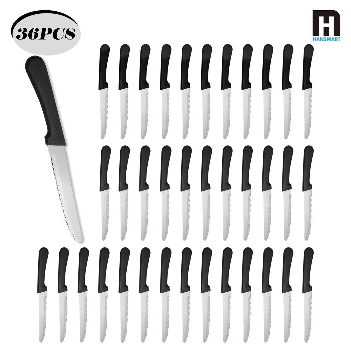 36Pcs Stainless Steel Steak Knife Set Plastic Ergonomic Handles Serrated Blades Dishwasher Safe for Home Restaurant Dinner Gift