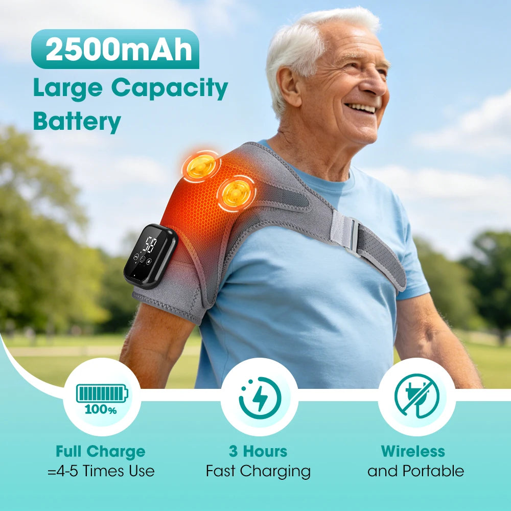 Cordless Electric Heated Shoulder Brace Hot Compress, Vibration Massage, Thermal Shoulder Pad Massager Muscle Joint Relax