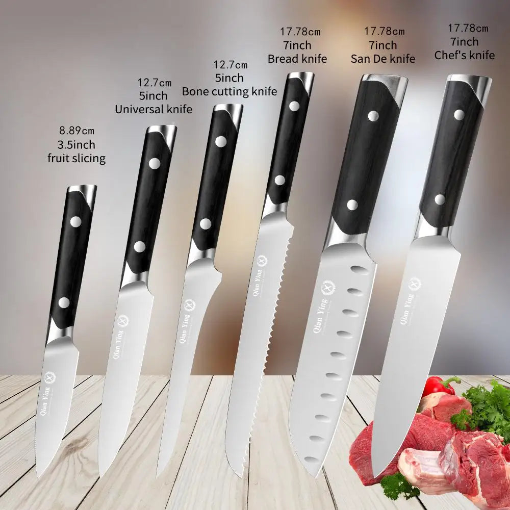 Commercial luxury kitchen knife 6-piece set, steel precision forge high-end kitchen knife, log handle, professional chef's knif