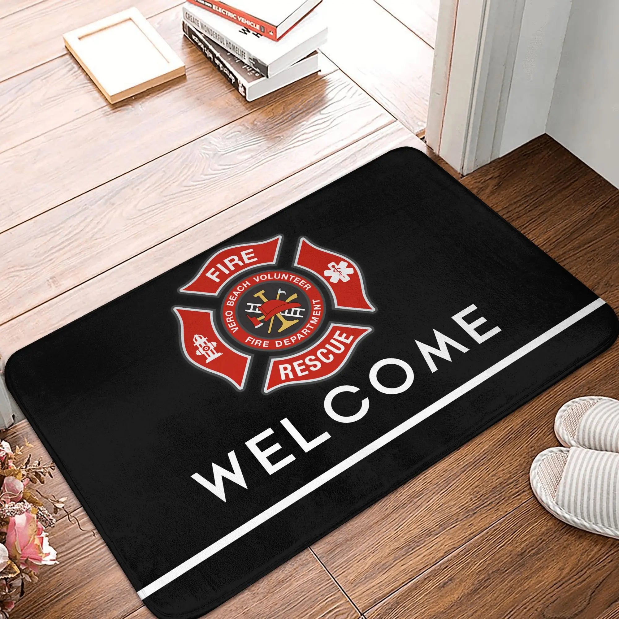 Firefighter Front Door Mat, Anti-Slip, Waterproof, Fire Rescue Doormat, Living Room, Entrance Rug