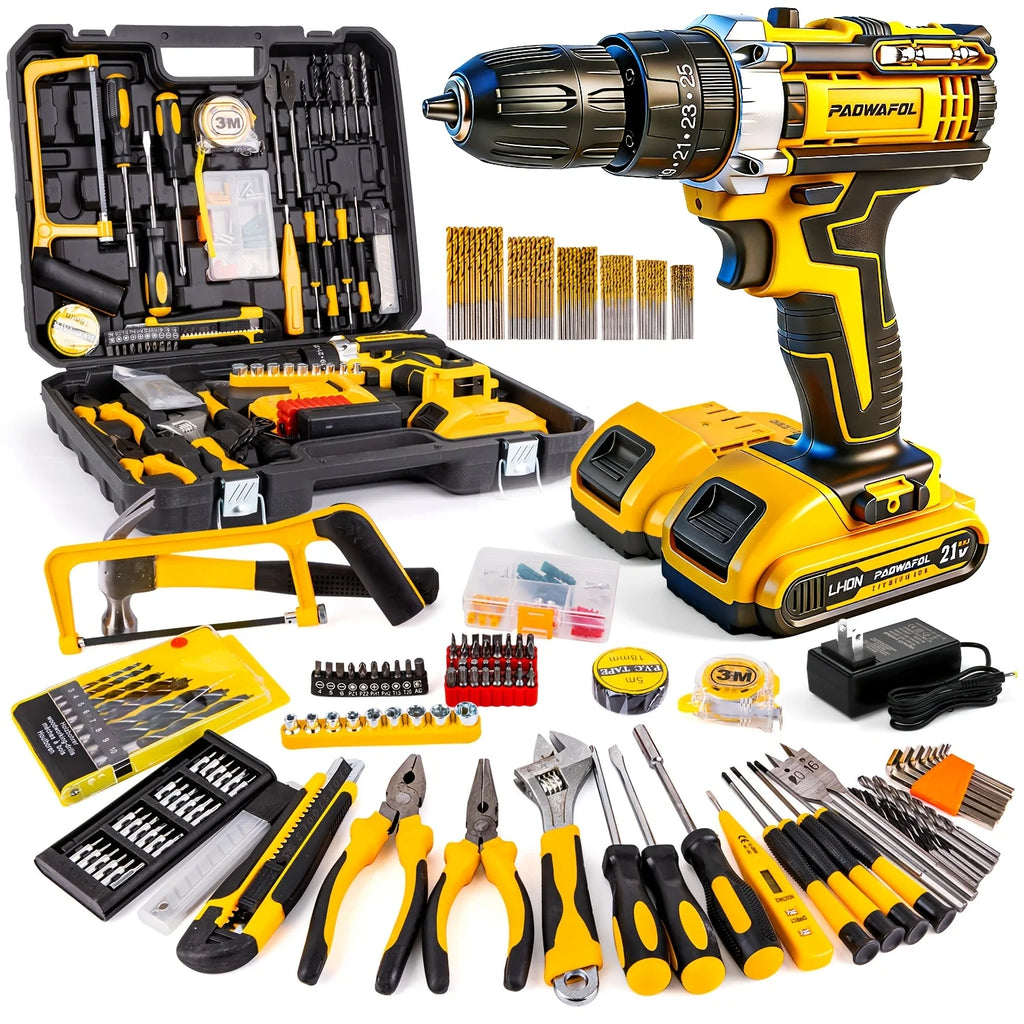 Electric Drill Set, 209pcs Lithium-Ion Drill Tool Set, Home Repairing Tool Kit with Drill and Storage Case