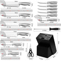 15Pcs Full Stainless Steel Kitchen Knife Set with Black Knife Block, All-in-one Hollow Handle Chef Knives Sharpener Scissor, Ultra Sharp Slicing Bread Steak Paring Knives Home Cooking Cutlery Gift Set