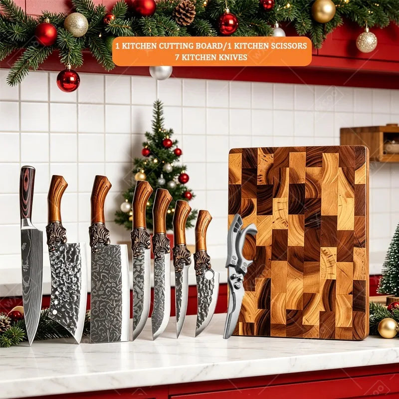 Perfect for Holiday Gifts Non Slip Easy To Clean Chef Knife Chopping Board Set Kitchen Accessories Boning Knives Exceptional