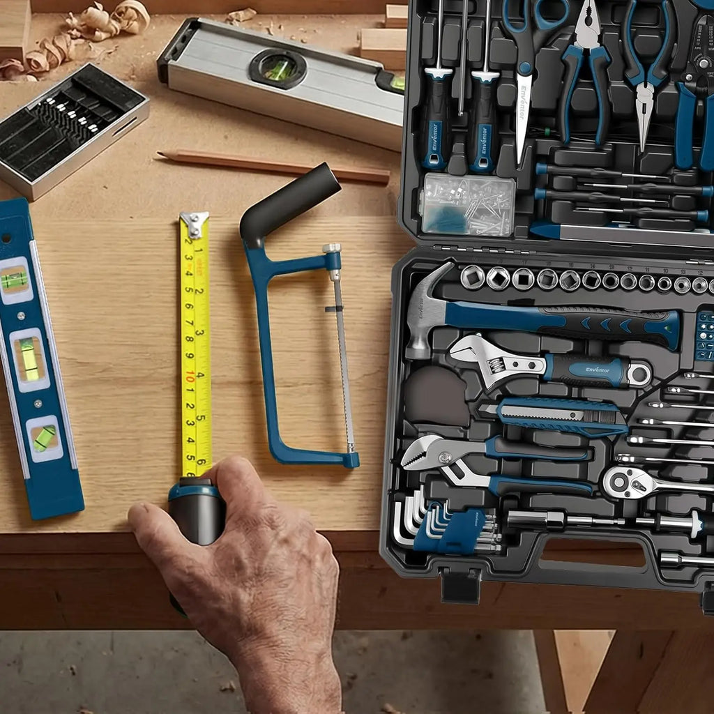 Tool Set, 220-Piece Home Tool Kit with Toolbox, Wrench and Hand Tools for Home Repairs, Auto Maintenance, DIY & General Repair Tools for Men & Women, Blue