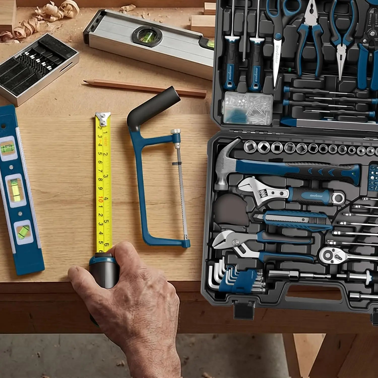 Tool Set, 220-Piece Home Tool Kit with Toolbox, Wrench and Hand Tools for Home Repairs, Auto Maintenance, DIY & General Repair Tools for Men & Women, Blue