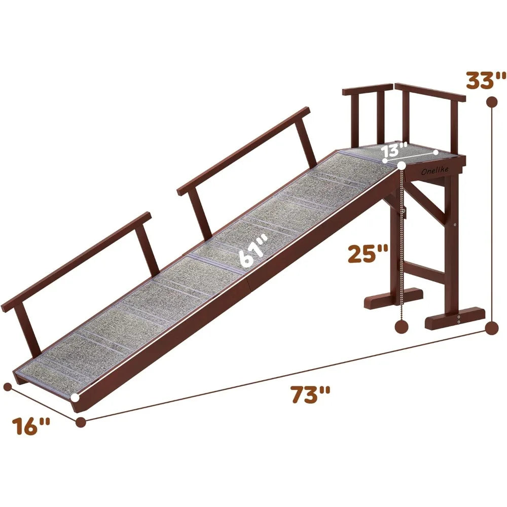 Wooden Dog Ramp for Bed with Removable Side Rail and Non-Slip Carpet, Stable Pet Ramp Stair for Couch Sofa for Small & Large