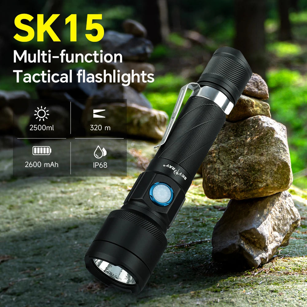 2500Lumen Tactical led Flashlight Type-c Rechargeable LED Clip IP68 Waterproof 320M Light Range Camping Hiking Hunting Emergency Self Defense led Torch