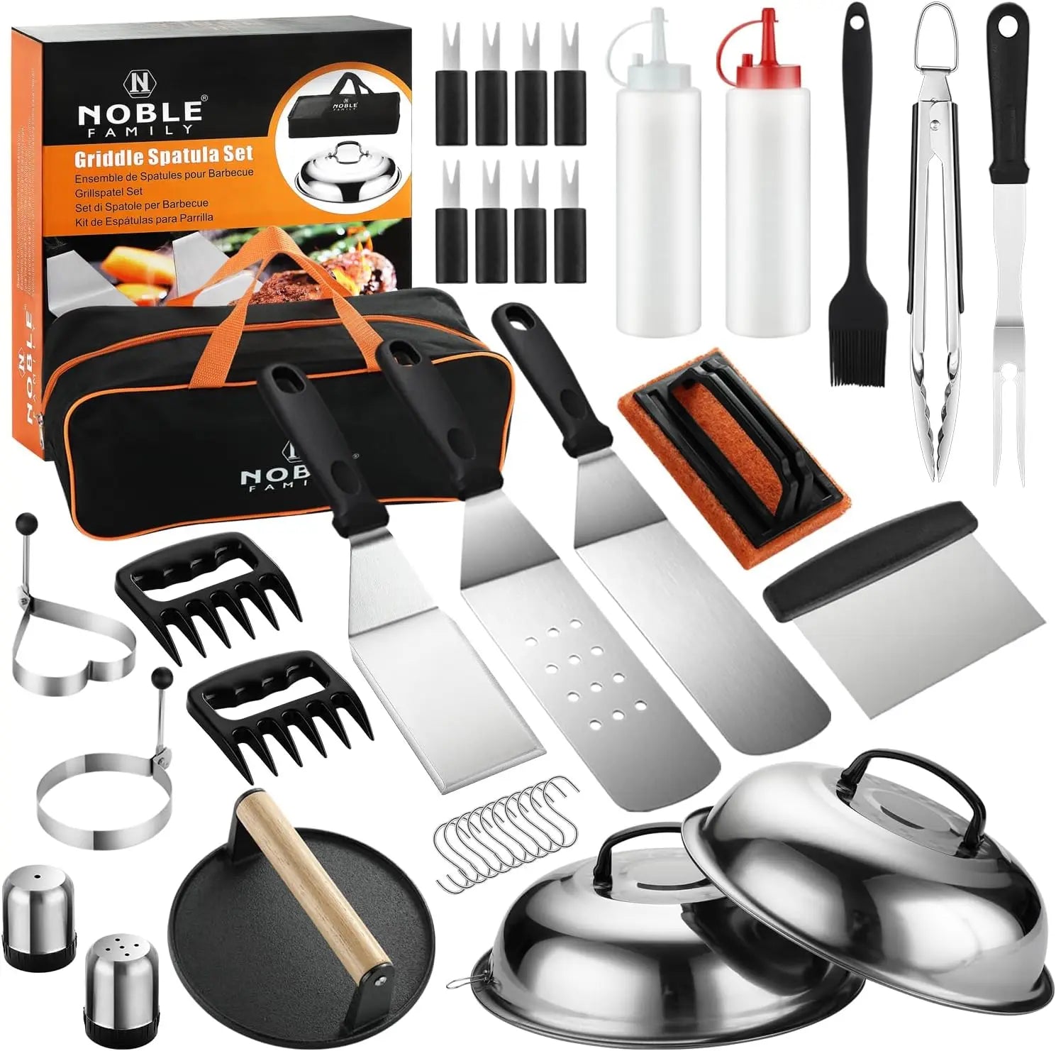 38PCS Stainless Steel Grill Tools Set with Spatula, Tongs, Press & Bag - Perfect Outdoor BBQ Gifts