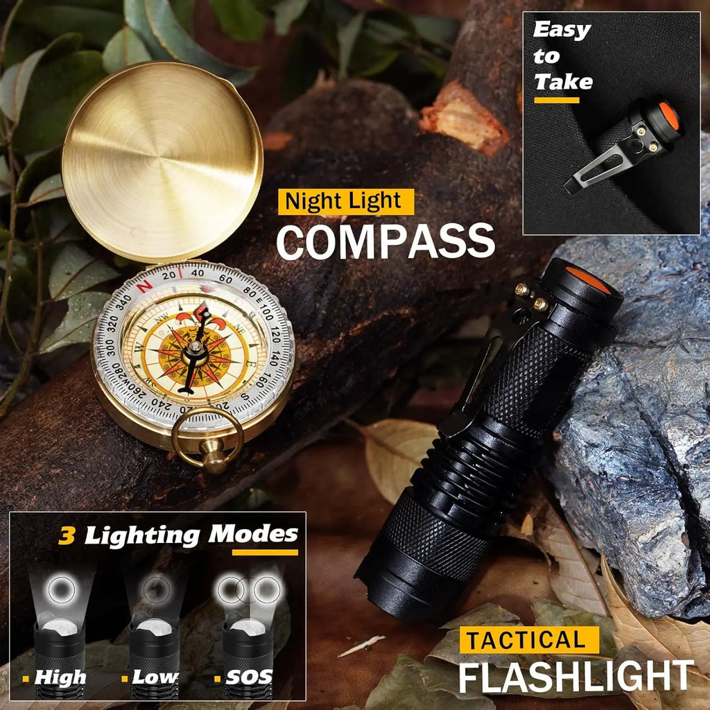 (No flint) Outdoor Adventure Survival Kit, SOS Emergency, First Aid Kit, Camping