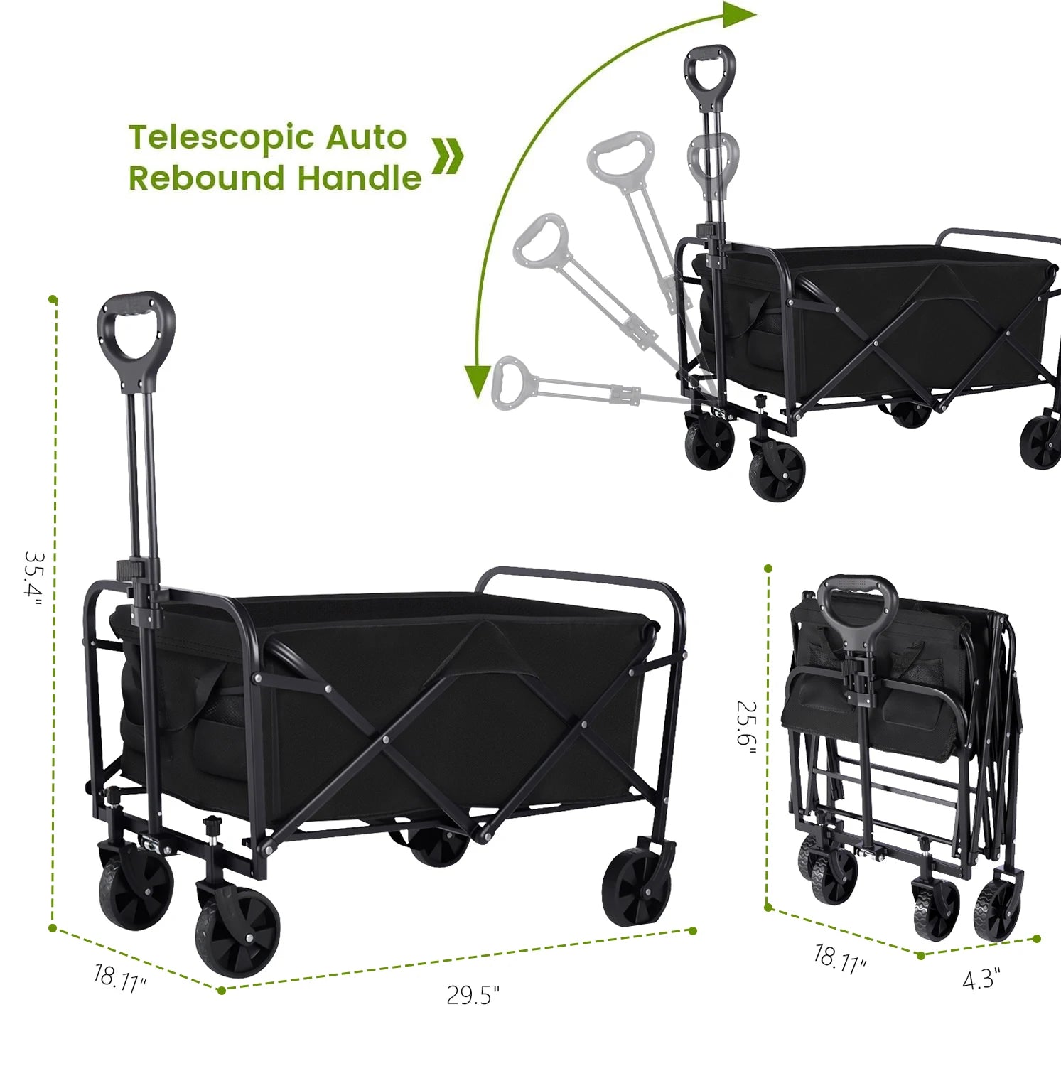 Heavy Duty Wagon Carts, Foldable, Portable Wagons, Beach Cart with All-Terrain Wheels and  Drink Holders, Utility Wagon