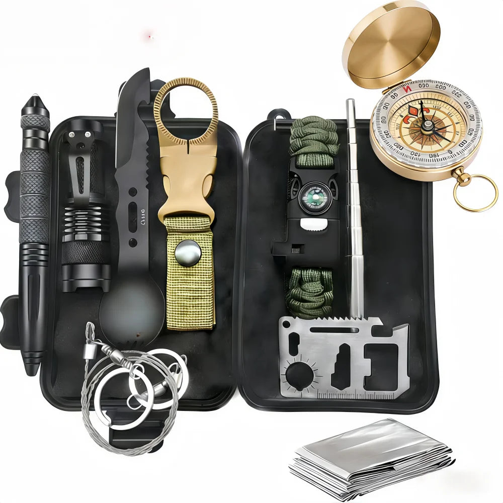 (No flint) Outdoor Adventure Survival Kit, SOS Emergency, First Aid Kit, Camping