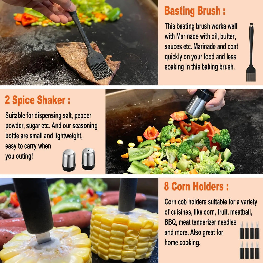 38PCS Stainless Steel Grill Tools Set with Spatula, Tongs, Press & Bag - Perfect Outdoor BBQ Gifts