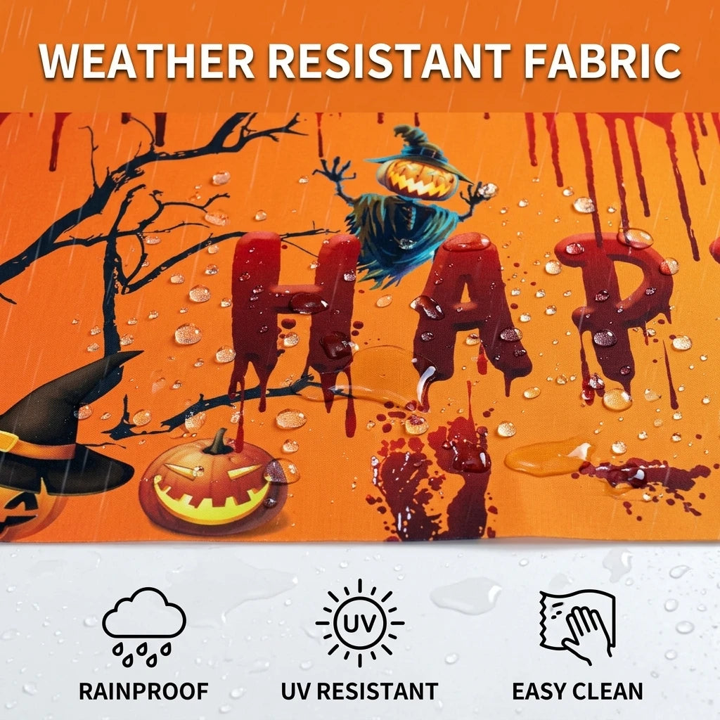 Halloween Banner Backdrop Large Happy Halloween Sign for Outdoor Yard Decorations Spooky Bloody Photography Background for Party Supplies Haunted House Garden Wall Decor Photo Booth Prop