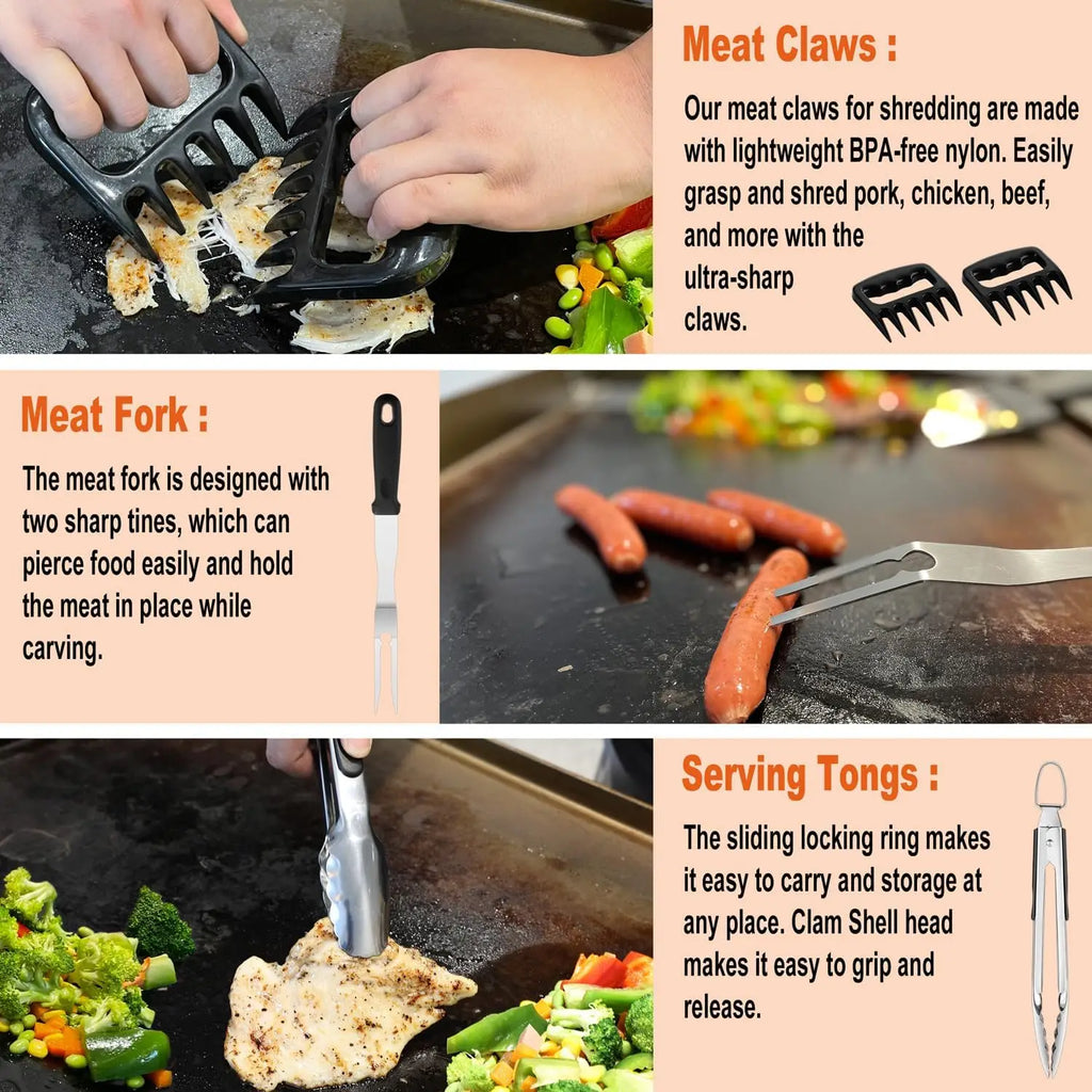 38PCS Stainless Steel Grill Tools Set with Spatula, Tongs, Press & Bag - Perfect Outdoor BBQ Gifts
