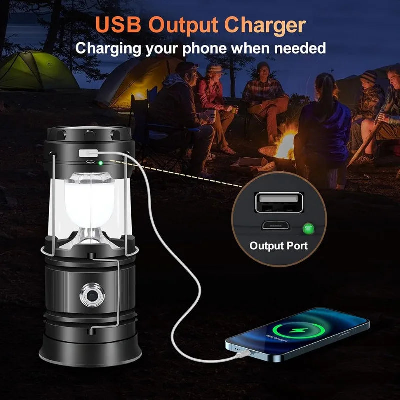 LED Camping Lantern, Outdoor Solar Camp Tent Lamp, USB Rechargeable, Portable Emergency Lights,