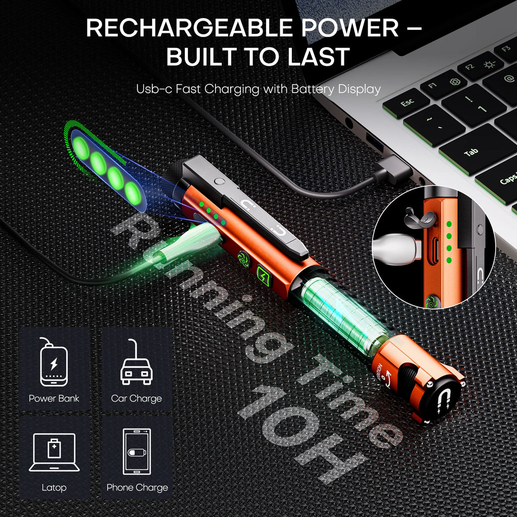 Rechargeable LED Flashlight with Red Laser & Built-in Power Bank, 10 Modes Tactical Flashlight, USB-C Charging, Rechargeable Pen Light with UV Light & Pocket Clip, Ideal for Camping, Hiking, Emergency Use & Daily Carry