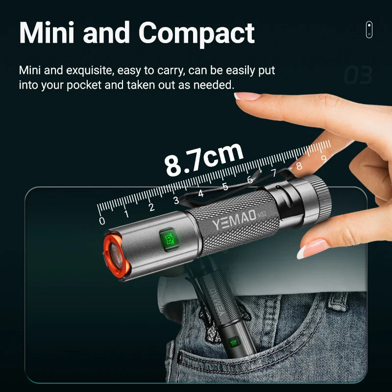 High‑Power LED Mini Flashlight 6 Lighting Modes, Magnetic Base & Metal Pen Clip, Type‑C Rechargeable Pocket Torch, Light‑Weight Portable EDC Lamp for Outdoor Camping Daily Emergency Travel