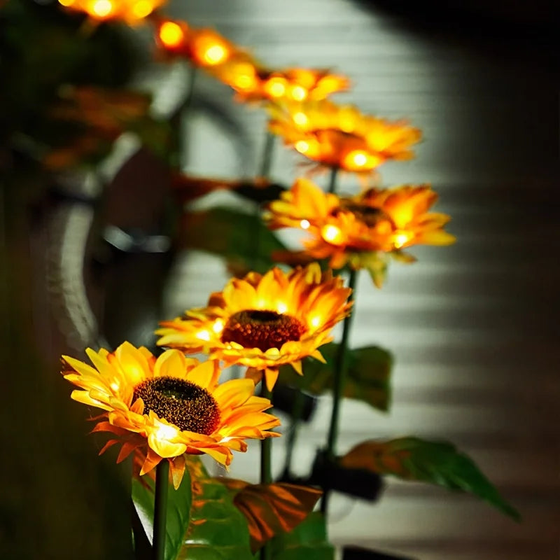 2PCS Solar-Powered Sunflower LED Outdoor Garden Decor Set, Set with 6 Artificial Sunflowers, Durable ABS Material, Ideal for Halloween, Christmas, Thanksgiving, Courtyards, Landscapes, Patios And Pathways, Lawn Landscape Orna