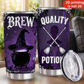 20oz Brew Quality Potions Printed Stainless Steel Tumbler with Lid and Straw, Gothic Purple Witch Cauldron Broomstick Halloween Witches Brew Vacuum Insulated Travel Coffee Mug Gifts