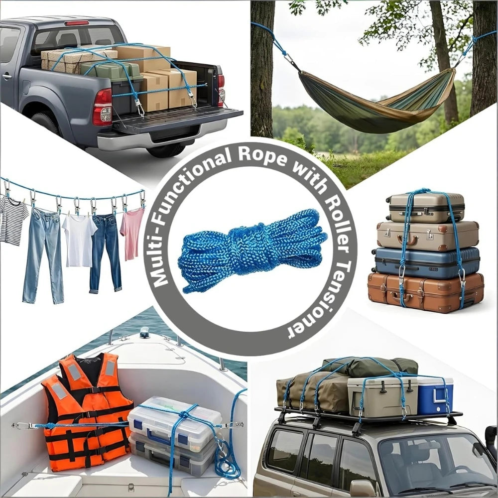 Multifunctional rope rollers & Puller - Stainless Steel Portable rope tensioner with rope rollers 6 pack ,paracord tensioner, Heavy-Duty Tie Down for Outdoors, Tarps, Boating & Camping Gear,  Durable & Lightweight，Includes