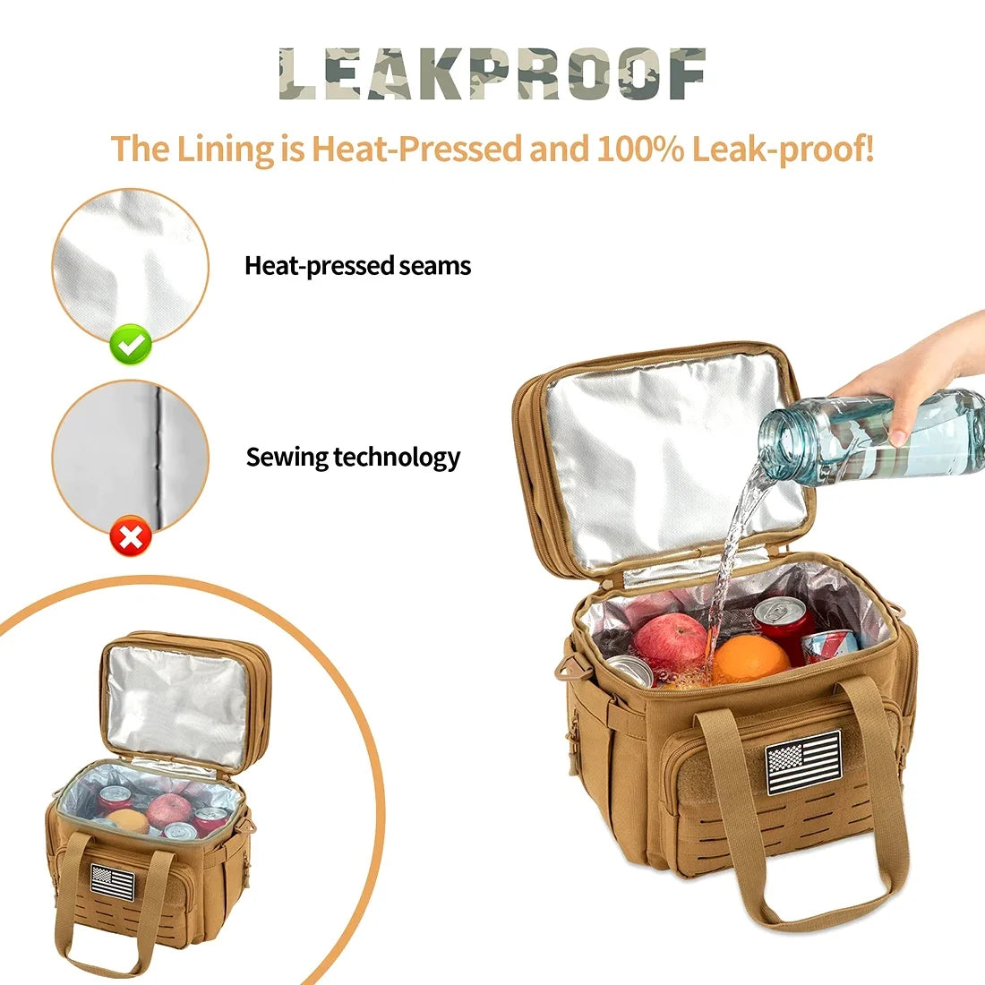 Tactical Lunch Box Expandable 18L Insulated Cooler Bag Leak Proof Lunch Bag for Work Camping Outdoor Picnic MOLLE Weave Strap