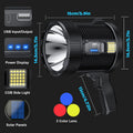 Rechargeable Spotlight, 900000 Lumens, Led Spot Light, Handheld Large Flashlight, Super Bright Searchlight