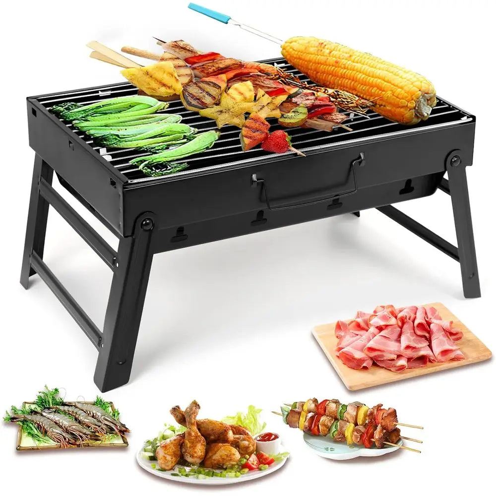 Portable Lightweight Charcoal BBQ Grill for Outdoor, Camping, and Garden Parties - 17''x11.6''x2.6''