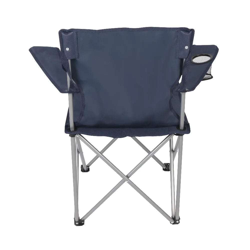 Portable Quad Folding Camping Chair with Adjustable Backrest and Side Cup Holder for Outdoor Fishing Beach Garden Party Dark Blue