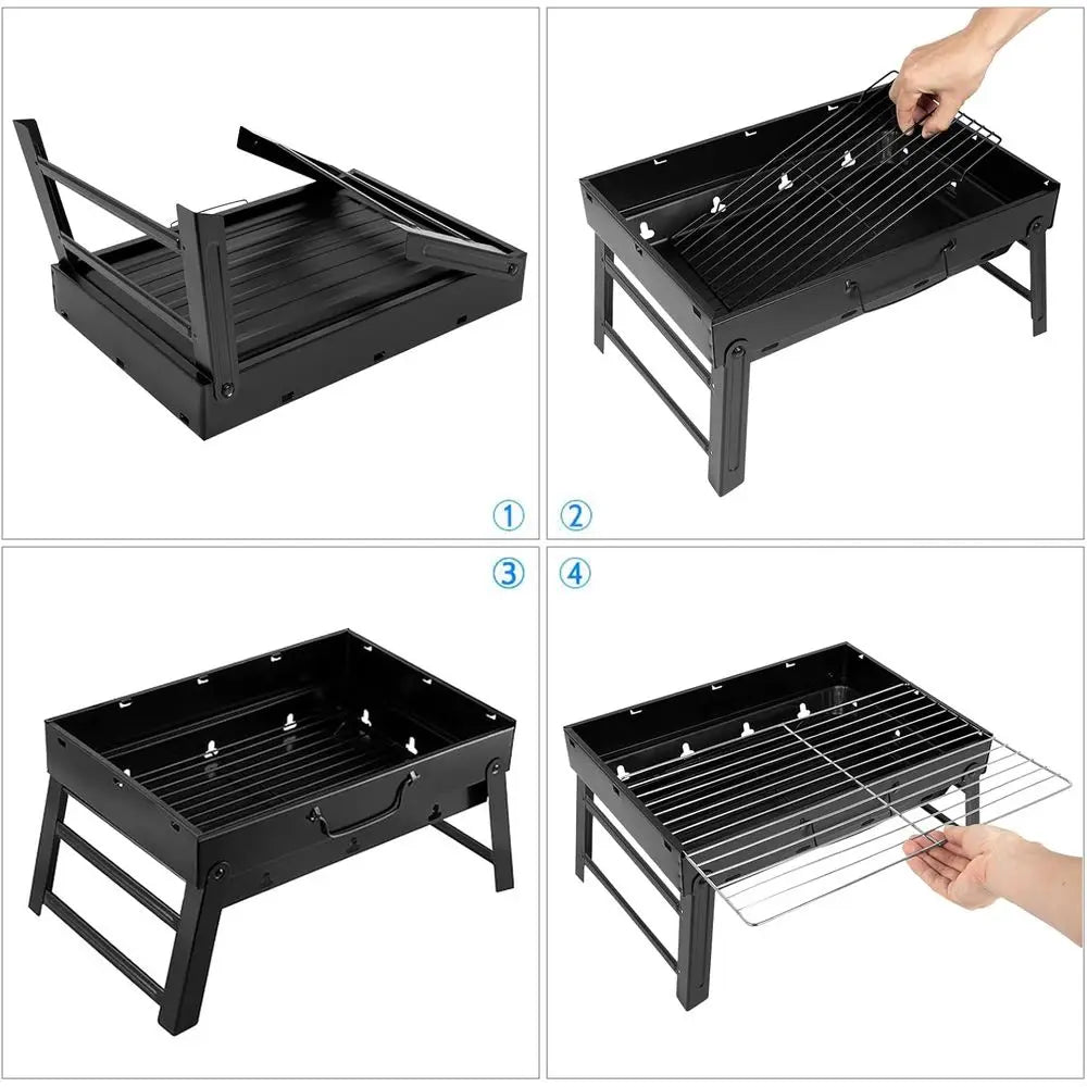 Portable Lightweight Charcoal BBQ Grill for Outdoor, Camping, and Garden Parties - 17''x11.6''x2.6''