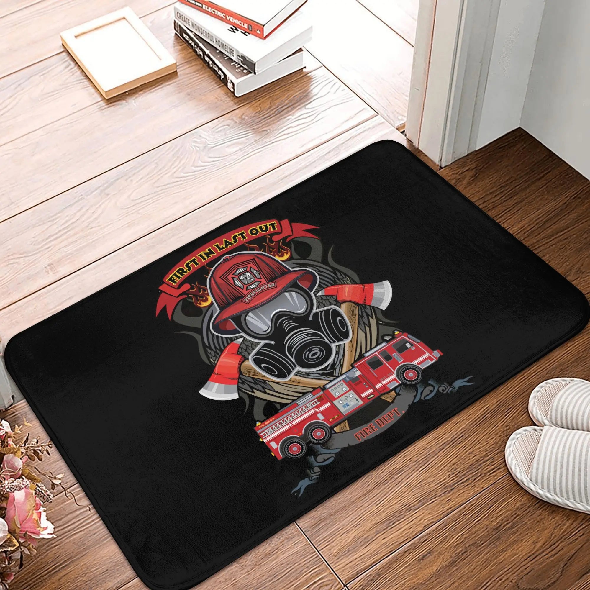 Firefighter Front Door Mat, Anti-Slip, Waterproof, Fire Rescue Doormat, Living Room, Entrance Rug