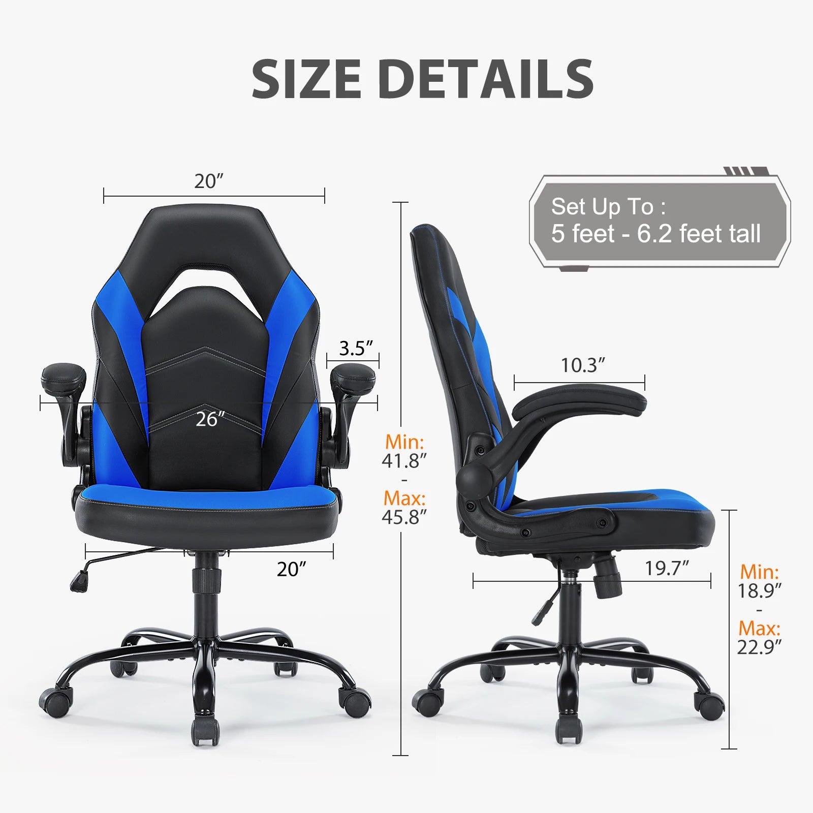 Gaming Chair Ergonomic Office Chair with Swivel Rolling Adjustable PU Leather Racing Chair Flip-up Armrest