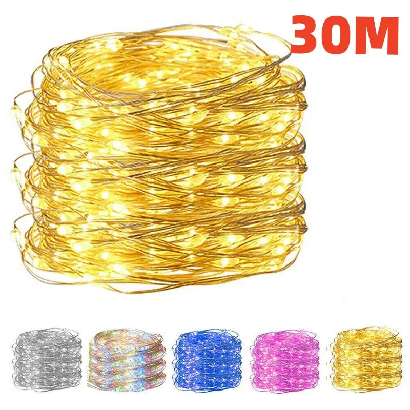 10/20/30M USB LED String Lights Copper Silver Wire Garland Light Waterproof Lights For Christmas Wedding Party Decoration