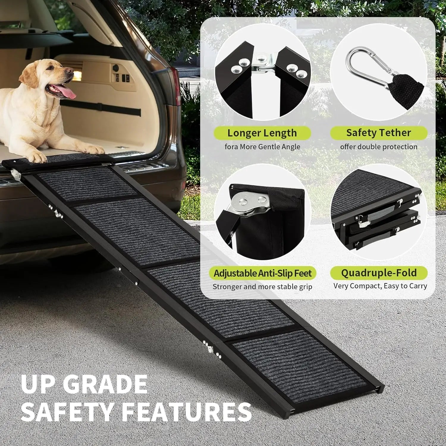Dog Ramp for High Cars, Quad-Fold Non-Slip Ramp for Large Dogs & Seniors, Lightweight Portable Pet Ramp for SUV Truck Bed Couch